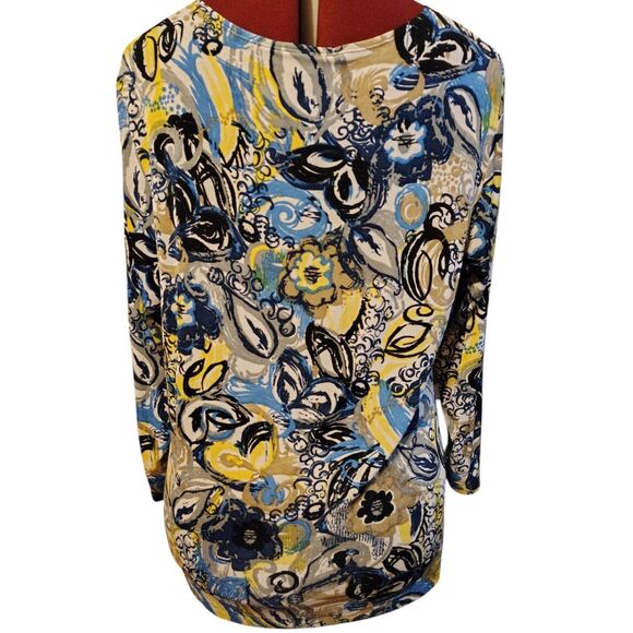 Chico's Travelers Multicolor Floral Stretch Knit 3/4 Sleeve Blouse Size L ...... - Picture 2 of 6